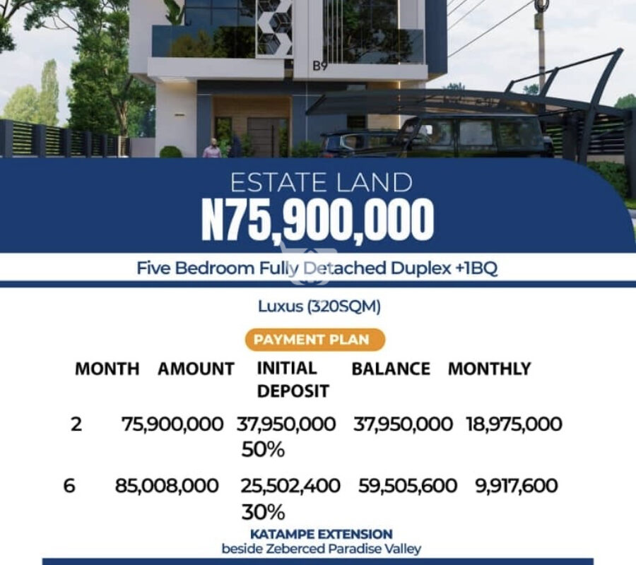 320sqm plot of land for a 5 bedroom detached duplex with Bq
