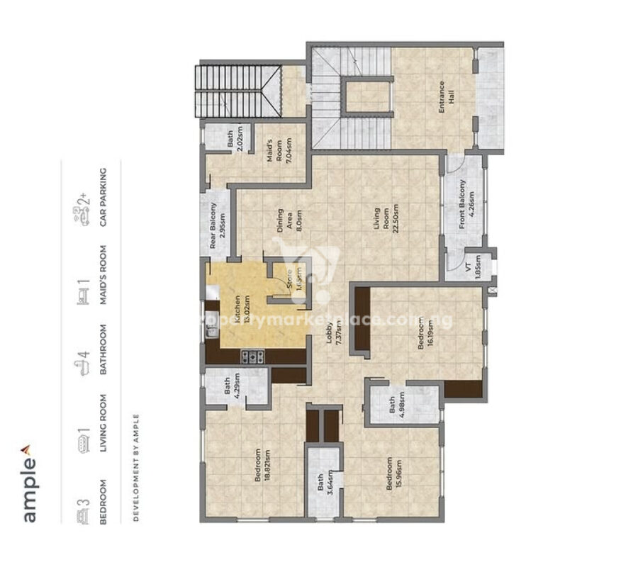 Spacious 3 bedroom flat with a room boy’s quarters