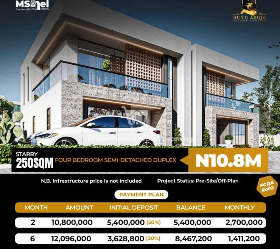 250sqm estate land – 4 bed semi-detached duplex, Hutu Abuja