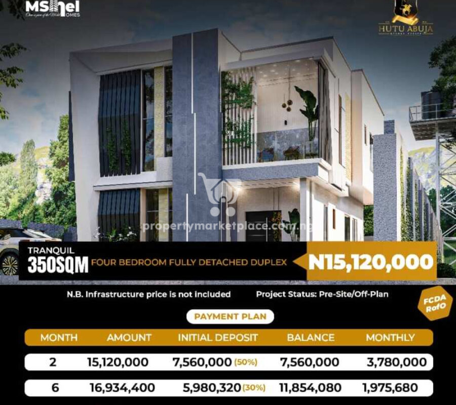 350sqm estate land for a 4 bed detached duplex at Hutu Abuja