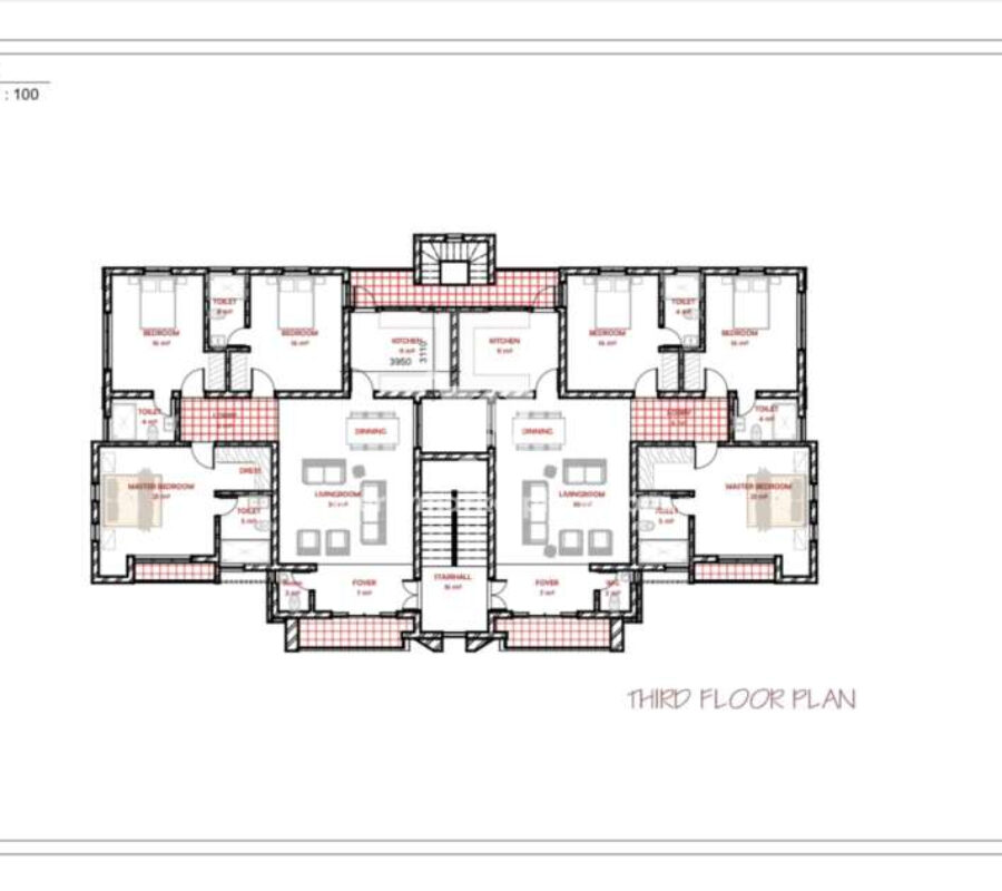 Spacious 3 bedroom flat in a nice area (semi-finished)