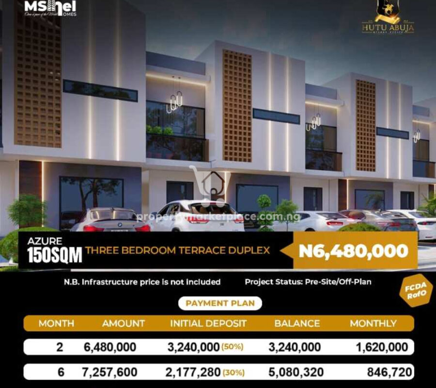 150sqm for a 3 bedroom terrace duplex at Hutu, Abuja