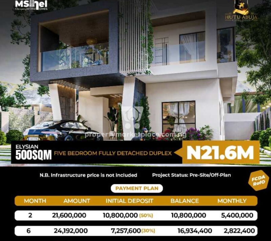 500sqm estate land for a 5 bed detached duplex at Hutu Abuja